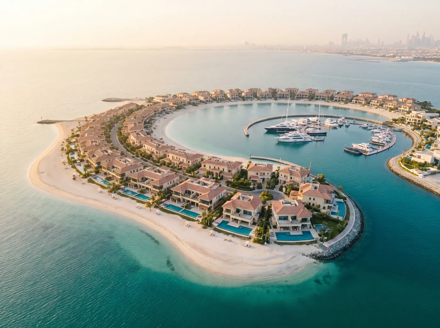 Strand und Marina auf den Dubai Islands
